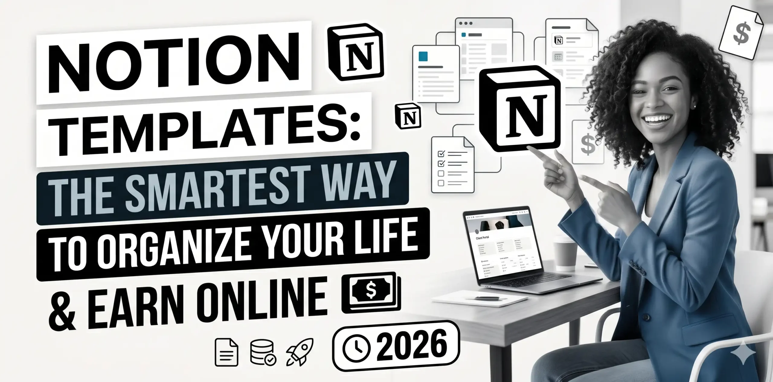 Notion templates dashboard showing productivity system, habit tracker and online earning workflow